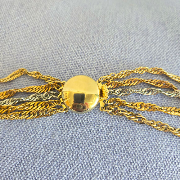 MULTI CHAIN MIXED METAL TWIST NECLACE 5 CHAINS BUCKLE CLASP - Picture 2 of 3